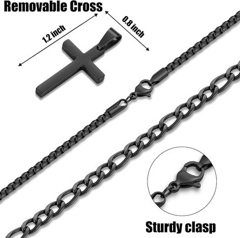Fiusem 2 PCS Cross Necklace Chain للرجال والنساء ، قلادات مُقالين من الفولاذ المقاوم للصدأ مع قلادة ، فيجارو وسلسلة مربع 16-24 بوصة in Saudi Arabia