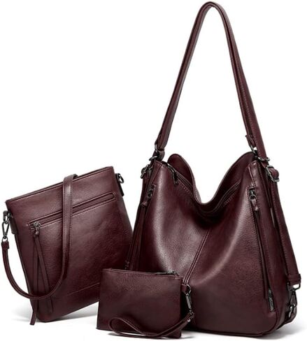 Hobo Tote Counter Bag Pounds 3pcs للنساء Pu Retro Backback Backbag Protbag Satchel Wallet in Kuwait