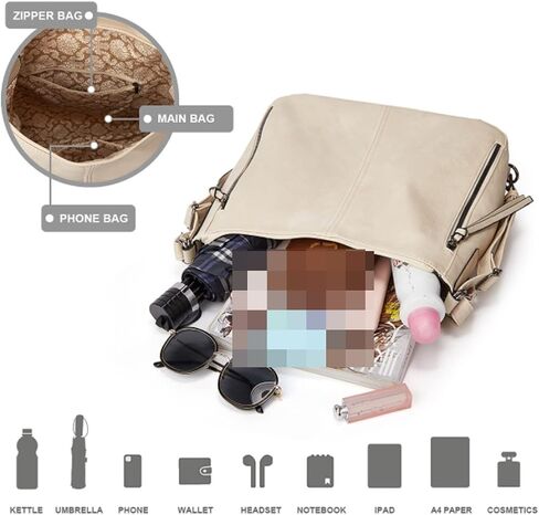 Hobo Tote Counter Bag Pounds 3pcs للنساء Pu Retro Backback Backbag Protbag Satchel Wallet in Kuwait
