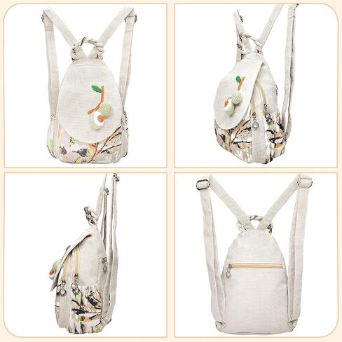 Cute Small Cotton Hand Craft Backpack Purse Mini Multi Pocket Casual Daypack for Women(white avocado) in Saudi Arabia