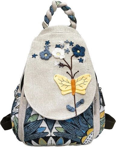 Cute Small Cotton Hand Craft Backpack Purse Mini Multi Pocket Casual Daypack for Women(white avocado) in Saudi Arabia