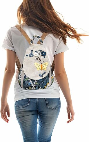 Cute Small Cotton Hand Craft Backpack Purse Mini Multi Pocket Casual Daypack for Women(white avocado) in Saudi Arabia