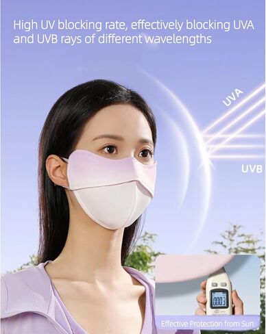 FlickerGlimmer Women Summer Sun Protection Face Mask Breathable Ice Silk Fabric UV Resistant Stylish Outdoor Wear High Aesthetic Value (Purple) in Kuwait