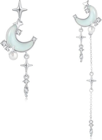SIXFOX Moon Earrings for women trendy Danity Drop Dangle Earrings with Star gemstone cute Boho Stud Earrings Jewelry Gift in Saudi Arabia