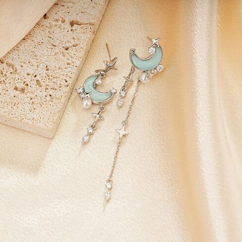 SIXFOX Moon Earrings for women trendy Danity Drop Dangle Earrings with Star gemstone cute Boho Stud Earrings Jewelry Gift in Saudi Arabia
