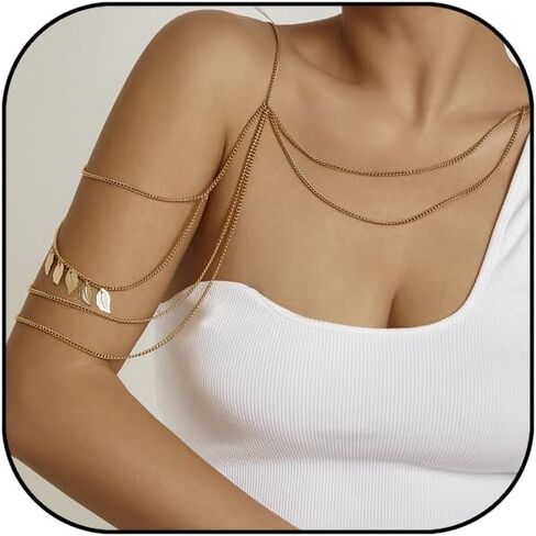 Layered Tassel Shoulder Chain for Women Shoulder Body Chain Festival Upper Arm Bracelet Necklace Summer Beach Punk Bikini Bridal Wedding Body Chain Jewelry in Saudi Arabia