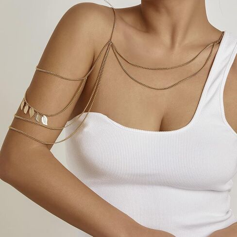 Layered Tassel Shoulder Chain for Women Shoulder Body Chain Festival Upper Arm Bracelet Necklace Summer Beach Punk Bikini Bridal Wedding Body Chain Jewelry in Saudi Arabia