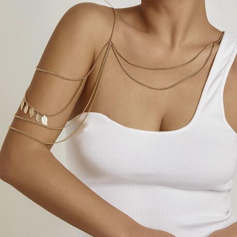 Layered Tassel Shoulder Chain for Women Shoulder Body Chain Festival Upper Arm Bracelet Necklace Summer Beach Punk Bikini Bridal Wedding Body Chain Jewelry in Saudi Arabia