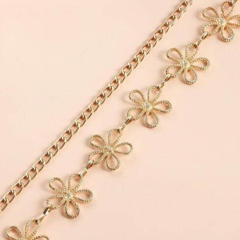 Gold Waist Chain，Hollow-out Floral-shaped Waist Chain 14k Gold Plated Chain Belt Metal Adjustable Waist Link Belt Fashion Waterproof Sexy Bikini Beads Chain Summer Non Tarnish Body Chain Jewelry Gifts for Women in Kuwait