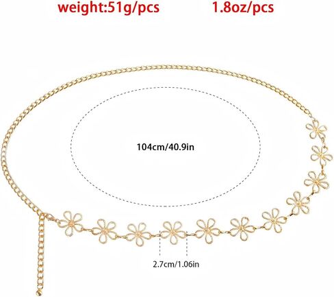 Gold Waist Chain，Hollow-out Floral-shaped Waist Chain 14k Gold Plated Chain Belt Metal Adjustable Waist Link Belt Fashion Waterproof Sexy Bikini Beads Chain Summer Non Tarnish Body Chain Jewelry Gifts for Women in Kuwait