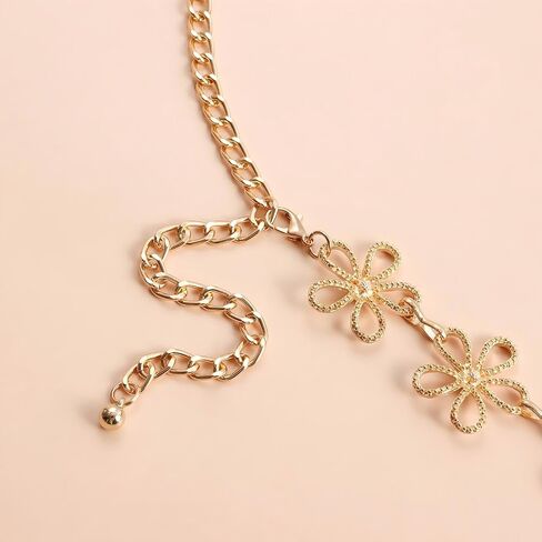 Gold Waist Chain，Hollow-out Floral-shaped Waist Chain 14k Gold Plated Chain Belt Metal Adjustable Waist Link Belt Fashion Waterproof Sexy Bikini Beads Chain Summer Non Tarnish Body Chain Jewelry Gifts for Women in Kuwait