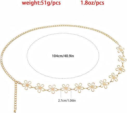 Gold Waist Chain，Hollow-out Floral-shaped Waist Chain 14k Gold Plated Chain Belt Metal Adjustable Waist Link Belt Fashion Waterproof Sexy Bikini Beads Chain Summer Non Tarnish Body Chain Jewelry Gifts for Women in Kuwait