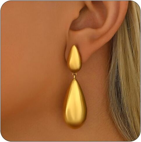 Gold Chunky Earrings for Women 18K Gold Plated Waterdrop Earrings Hypoallergenic Lightweight Teardrop Drop Dangle Earrings Fashion Jewelry in Saudi Arabia