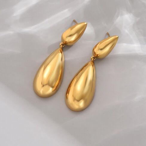 Gold Chunky Earrings for Women 18K Gold Plated Waterdrop Earrings Hypoallergenic Lightweight Teardrop Drop Dangle Earrings Fashion Jewelry in Saudi Arabia