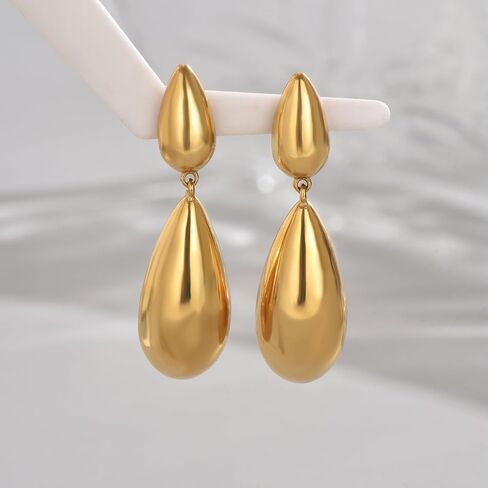 Gold Chunky Earrings for Women 18K Gold Plated Waterdrop Earrings Hypoallergenic Lightweight Teardrop Drop Dangle Earrings Fashion Jewelry in Saudi Arabia