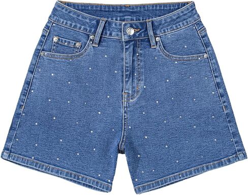Sidefeel Women's Jean Shorts High Waisted Stretchy Casual Rhinestones Denim Shorts in Saudi Arabia