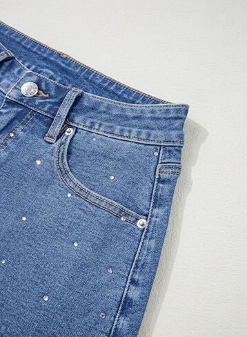 Sidefeel Women's Jean Shorts High Waisted Stretchy Casual Rhinestones Denim Shorts in Saudi Arabia