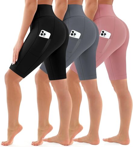 Bluemaple 3 Pack Biker Shorts Women High Waisted- 8" Tummy Control,Ultra-Comfort for Workouts,Yoga & Daily Wear with Pockets in Saudi Arabia