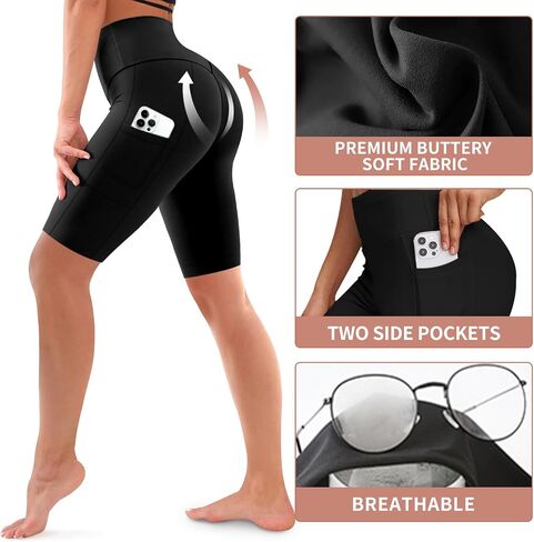 Bluemaple 3 Pack Biker Shorts Women High Waisted- 8" Tummy Control,Ultra-Comfort for Workouts,Yoga & Daily Wear with Pockets in Saudi Arabia