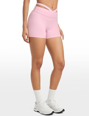 Womens Biker Shorts 4 Inches High Waisted No Front Seam Hollow Belt Running Workout Yoga Shorts in Saudi Arabia