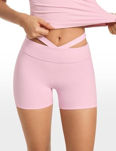 Womens Biker Shorts 4 Inches High Waisted No Front Seam Hollow Belt Running Workout Yoga Shorts in Saudi Arabia