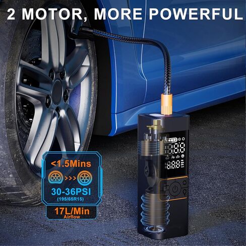 Tire Inflator Portable Air Compressor - 20000mAh 180PSI & 4X Faster Air Pump for Car Tires with Pressure Detection, Cordless Air Pump for Cars, Bikes, Balls, Motorcycles, Bright LED Screen in Kuwait
