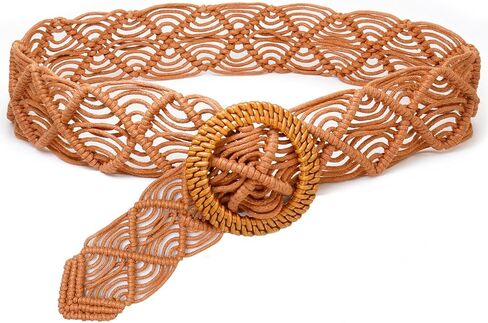 Women Braid Belt Boho Rattan Woven Waist Belts for Dress in Saudi Arabia