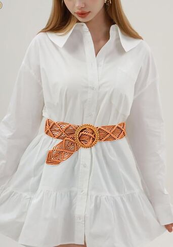 Women Braid Belt Boho Rattan Woven Waist Belts for Dress in Saudi Arabia