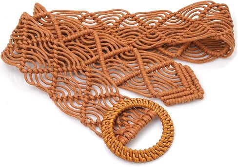 Women Braid Belt Boho Rattan Woven Waist Belts for Dress in Saudi Arabia