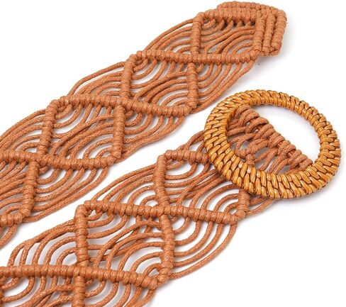 Women Braid Belt Boho Rattan Woven Waist Belts for Dress in Saudi Arabia