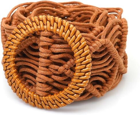 Women Braid Belt Boho Rattan Woven Waist Belts for Dress in Saudi Arabia