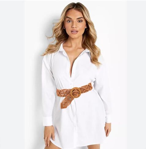 Women Braid Belt Boho Rattan Woven Waist Belts for Dress in Saudi Arabia