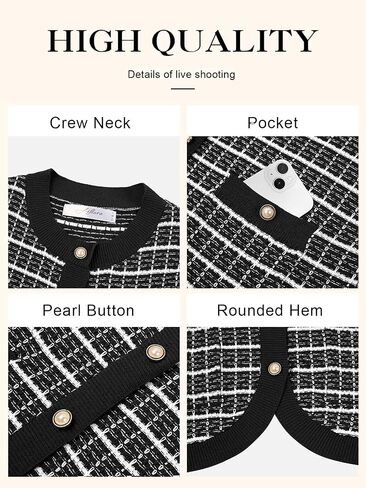 Women's Summer Short Sleeve Cardigans Cropped Tweed Blazers Button Up Knitted Sweater Jacket for Dress with Pockets in Saudi Arabia