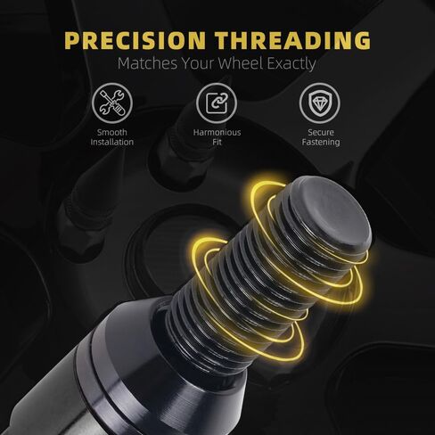 muge racing M14x1.5 Wheel Bolts 20 PCS, Conical Seat Lug Bolt with Aluminum Pointed Cap, Anti-Theft, Compatible for Buick, BMW, Mercedes-Benz, Audi, Volkswagen and More, 2 Socket Included, Black in Kuwait