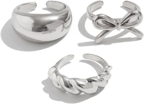 Ingemark Rings for Women 14K Gold Plated Chunky Teardrop Water Drop Ring Silver Adjustable Large Thick Smooth Curved Open Thumb Finger Rings 12 Pieces Bold Crossover Statement Ring Band in Saudi Arabia