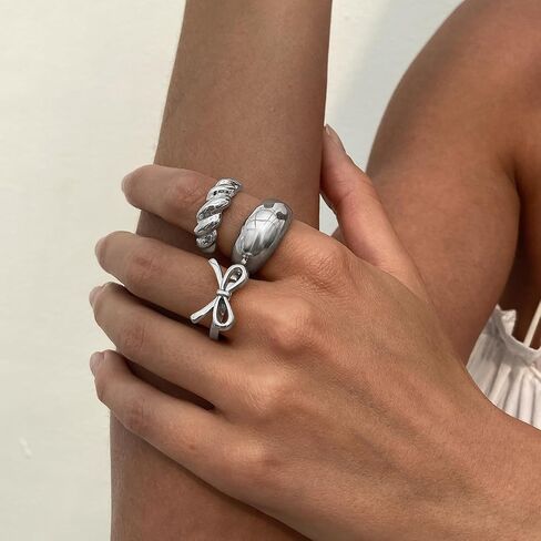 Ingemark Rings for Women 14K Gold Plated Chunky Teardrop Water Drop Ring Silver Adjustable Large Thick Smooth Curved Open Thumb Finger Rings 12 Pieces Bold Crossover Statement Ring Band in Saudi Arabia