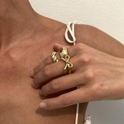 Ingemark Rings for Women 14K Gold Plated Chunky Teardrop Water Drop Ring Silver Adjustable Large Thick Smooth Curved Open Thumb Finger Rings 12 Pieces Bold Crossover Statement Ring Band in Kuwait