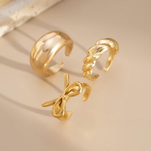 Ingemark Rings for Women 14K Gold Plated Chunky Teardrop Water Drop Ring Silver Adjustable Large Thick Smooth Curved Open Thumb Finger Rings 12 Pieces Bold Crossover Statement Ring Band in Kuwait