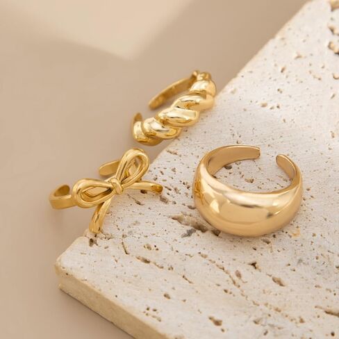 Ingemark Rings for Women 14K Gold Plated Chunky Teardrop Water Drop Ring Silver Adjustable Large Thick Smooth Curved Open Thumb Finger Rings 12 Pieces Bold Crossover Statement Ring Band in Kuwait