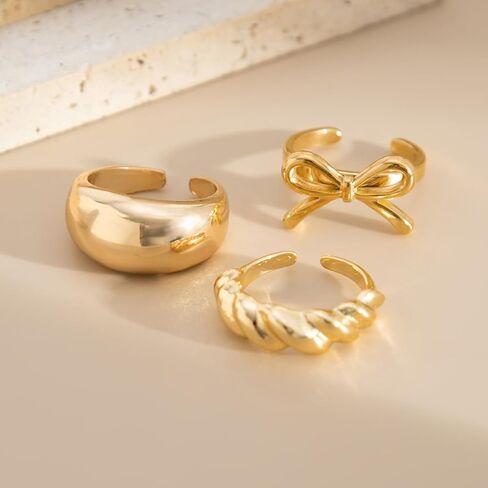 Ingemark Rings for Women 14K Gold Plated Chunky Teardrop Water Drop Ring Silver Adjustable Large Thick Smooth Curved Open Thumb Finger Rings 12 Pieces Bold Crossover Statement Ring Band in Kuwait