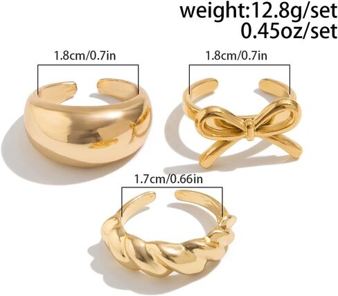Ingemark Rings for Women 14K Gold Plated Chunky Teardrop Water Drop Ring Silver Adjustable Large Thick Smooth Curved Open Thumb Finger Rings 12 Pieces Bold Crossover Statement Ring Band in Kuwait