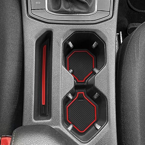 Auovo Protector Mats for Volkswagen Jetta Accessories 2025 2024 2019-2023 Custom Fit Cup Holder Inserts Liners Coasters Anti Dust Mat Car Interior Trim(4pcs/Set)(Red) in Saudi Arabia