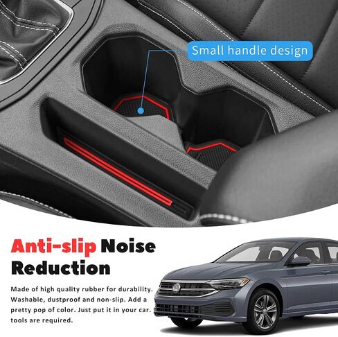 Auovo Protector Mats for Volkswagen Jetta Accessories 2025 2024 2019-2023 Custom Fit Cup Holder Inserts Liners Coasters Anti Dust Mat Car Interior Trim(4pcs/Set)(Red) in Saudi Arabia