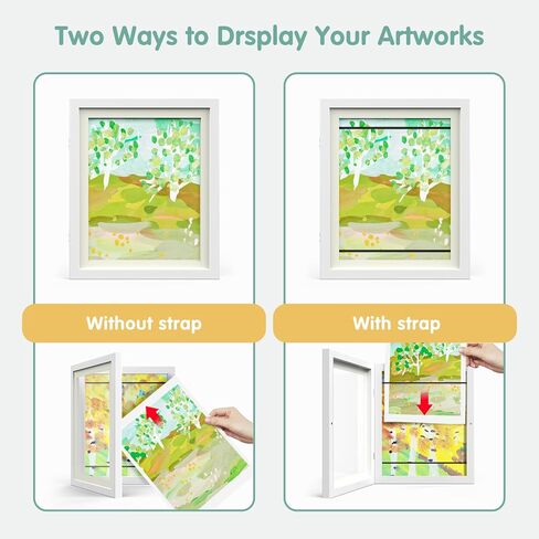 Hsypti Kids Art Frames, Kids Artwork Frames Changeable 8.5 x11 with Mat and 10 x12.5 Without Mat, Front Opening Holds 100 Drawings for Drawings, Artworks, Children Art Projects 2 Pack Woodgrain in Kuwait