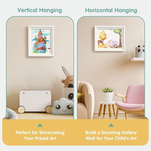 Hsypti Kids Art Frames, Kids Artwork Frames Changeable 8.5 x11 with Mat and 10 x12.5 Without Mat, Front Opening Holds 100 Drawings for Drawings, Artworks, Children Art Projects 2 Pack Woodgrain in Kuwait