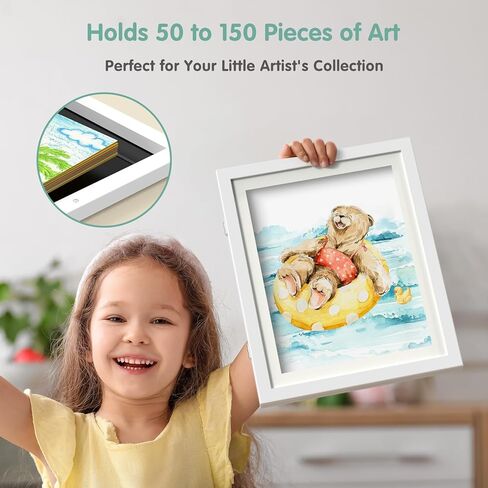Hsypti Kids Art Frames, Kids Artwork Frames Changeable 8.5 x11 with Mat and 10 x12.5 Without Mat, Front Opening Holds 100 Drawings for Drawings, Artworks, Children Art Projects 2 Pack Woodgrain in Kuwait
