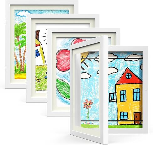 Hsypti Kids Art Frames, Kids Artwork Frames Changeable 8.5 x11 with Mat and 10 x12.5 Without Mat, Front Opening Holds 100 Drawings for Drawings, Artworks, Children Art Projects 2 Pack Woodgrain in Kuwait