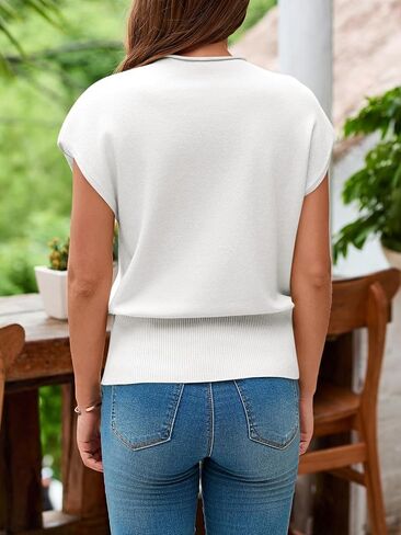 Saodimallsu Womens Cap Sleeve Summer Sweaters Tops Casual Lightweight Sweater Vest Mock Neck Knit Tank Top in Kuwait