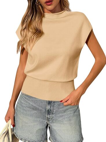 Saodimallsu Womens Cap Sleeve Summer Steps Tops Discal Lightweight Sweater Stest Stest Mock Mock Reck Take Top Top in Saudi Arabia