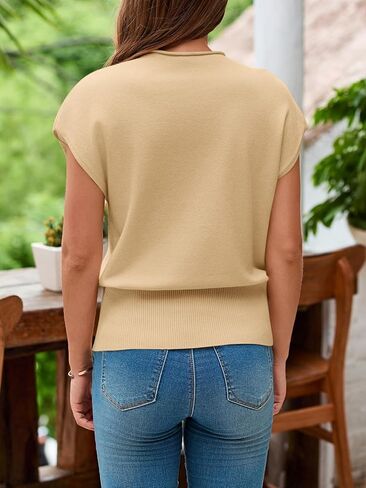 Saodimallsu Womens Cap Sleeve Summer Steps Tops Discal Lightweight Sweater Stest Stest Mock Mock Reck Take Top Top in Saudi Arabia